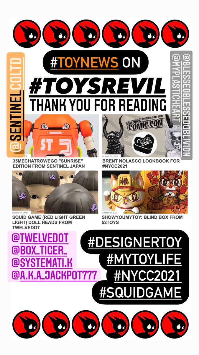 toysrevil's tweet photo. #toynews on #TOYSREVIL: 

https://t.co/ak0JSZ0VAq
#SentinelJapan

https://t.co/z73eq5rcls
#BrentNolasco for #NYCC2021

https://t.co/11WSELlkyg
#SquidGame Doll Heads from #twelveDot 

https://t.co/f7SdwC13Fa
#52Toys

#toysblog #toysrevilblog
I Do Not Sell These https://t.co/JxhsiRPru5