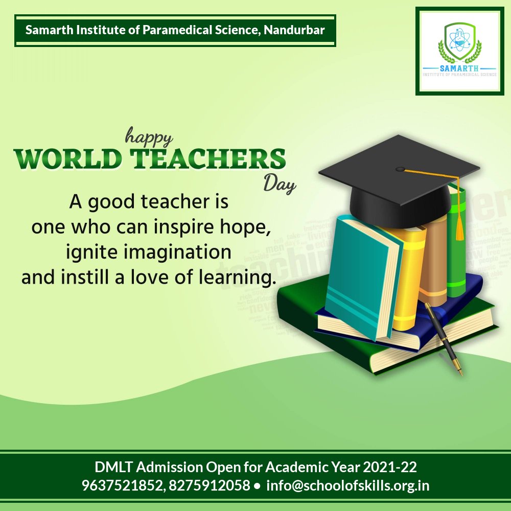 #HappyWorldTeachersDay #WorldTeachersDay2021 #WorldTeachersDay #DMLT #Admissions2021 #admissionsopen 

<a href="/InfoNandurbar/">DISTRICT INFORMATION OFFICE, NANDURBAR</a> <a href="/NandurbarSmart/">Nandurbar Smart City</a> <a href="/NANDURBARPOLICE/">नंदुरबार पोलीस|Nandurbar Police</a>