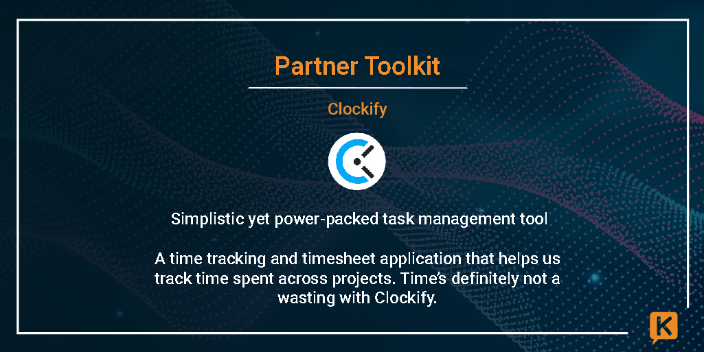 KeenEyeLanka's tweet photo. Clockify is our tool of choice at KeenEye to promote time management and productivity while maintaining a perfect work-life balance
#WeAreKeen #KeenEye #BoutiqueSoftware #SoftwareHouse #ProjectManagement #QualityAssurance #KeenEyeToolKit #PartnerTools #clockify #TheKeenPeople https://t.co/qT4oBf4si5