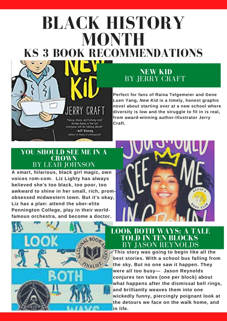 A good place to start.  Some book recommendations for parents, as well as older & younger @BST_Secondary students, as we explore @BhmUK Black History Month, UK @BST_Tokyo @colsonwhitehead @byleahjohnson @ZadieSmith @BernardineEvari @JasonReynolds83 @JerryCraft @jewell_p_rhodes