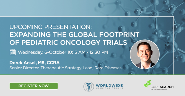 HallerKPI's tweet photo. Join @Worldwidetrials Senior Director, Derek Ansel, MS, CCRA, on October 6th where he will participate in the "Expanding the Global Footprint of Pediatric Oncology Trials" discussion at the 2021 PEDS. Register here: https://t.co/WaD1PypfgP https://t.co/oorIoSlQA3 https://t.co/qrfG0aOzgo