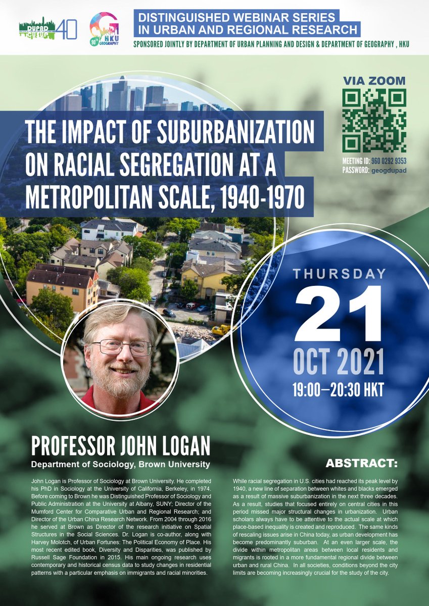 𝐓𝐡𝐞 𝐈𝐦𝐩𝐚𝐜𝐭 𝐨𝐟 𝐒𝐮𝐛𝐮𝐫𝐛𝐚𝐧𝐢𝐳𝐚𝐭𝐢𝐨𝐧 𝐨𝐧 𝐑𝐚𝐜𝐢𝐚𝐥 𝐒𝐞𝐠𝐫𝐞𝐠𝐚𝐭𝐢𝐨𝐧 𝐚𝐭 𝐚 𝐌𝐞𝐭𝐫𝐨𝐩𝐨𝐥𝐢𝐭𝐚𝐧 𝐒𝐜𝐚𝐥𝐞, 𝟏𝟗𝟒𝟎-𝟏𝟗𝟕𝟎

Speaker: Prof. John LOGAN 

Zoom Meeting ID: 960 0292 9353
Password: geogdupad