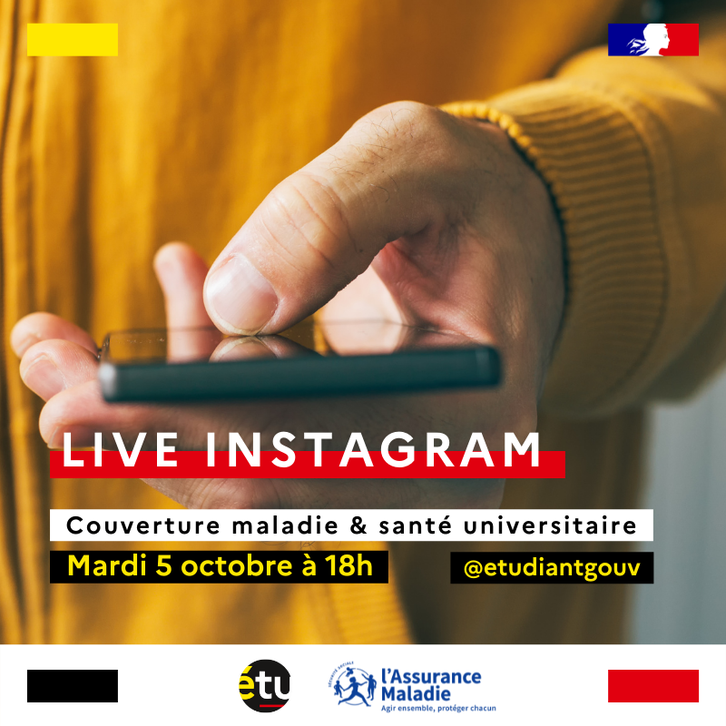 Assur_Maladie's tweet photo. Ce soir, à 18h, retrouvez Frédéric Napias, directeur de mission sur l'accompagnement des 16-25 ans au sein de la Cnam et Samuel Laurier, référent enseignement supérieur de la #CPAM de Paris, en live sur le compte Instagram de @etudiantgouv ⤵️