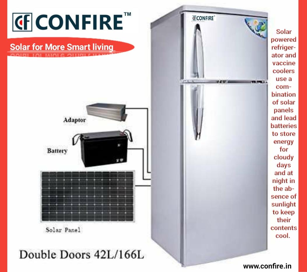 A solar-powered refrigerator is a refrigerator which runs on energy directly provided by sun, and may include photovoltaic or solar thermal energy.

#confire #confireindia #confireindiaindustries #solarfridges #solarfridgefreezer #soalrpowerfridge #solarfridges #solar