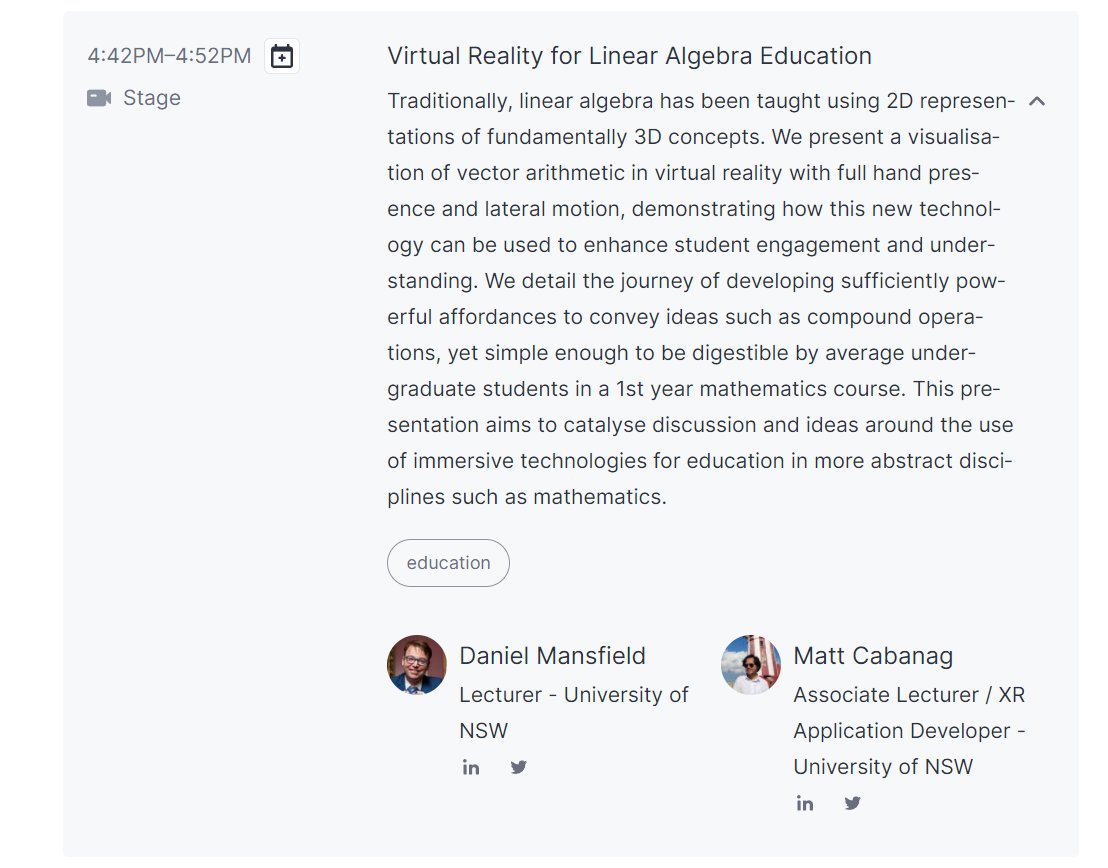 MattAVC's tweet image. Hi Twitter! I will be speaking with @danielm42151083 at @g4capac tomorrow, 4:42 pm. 

Full program and free tix: apac.gamesforchange.org

Shoutout to @brynhilde_012 who is also speaking and nudged me to submit my own talk. #G4CAPAC #games4change #VirtualReality #education