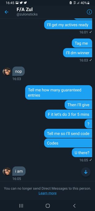 D_S_C_Global's tweet photo. @zulonsticks is a scammer! He used the code @imaad2005 supplied him for a giveaway! If you do ever want to report potential scammers, be sure to DM me! ♻️+❤️ appreciated. https://t.co/hi5mNRYVVP