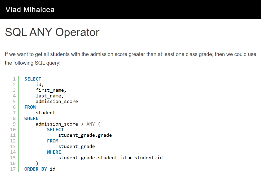 vlad_mihalcea's tweet photo. SQL ANY Operator – A Beginner’s Guide

https://t.co/5AjhEfak5P https://t.co/CyEEOVqOZg