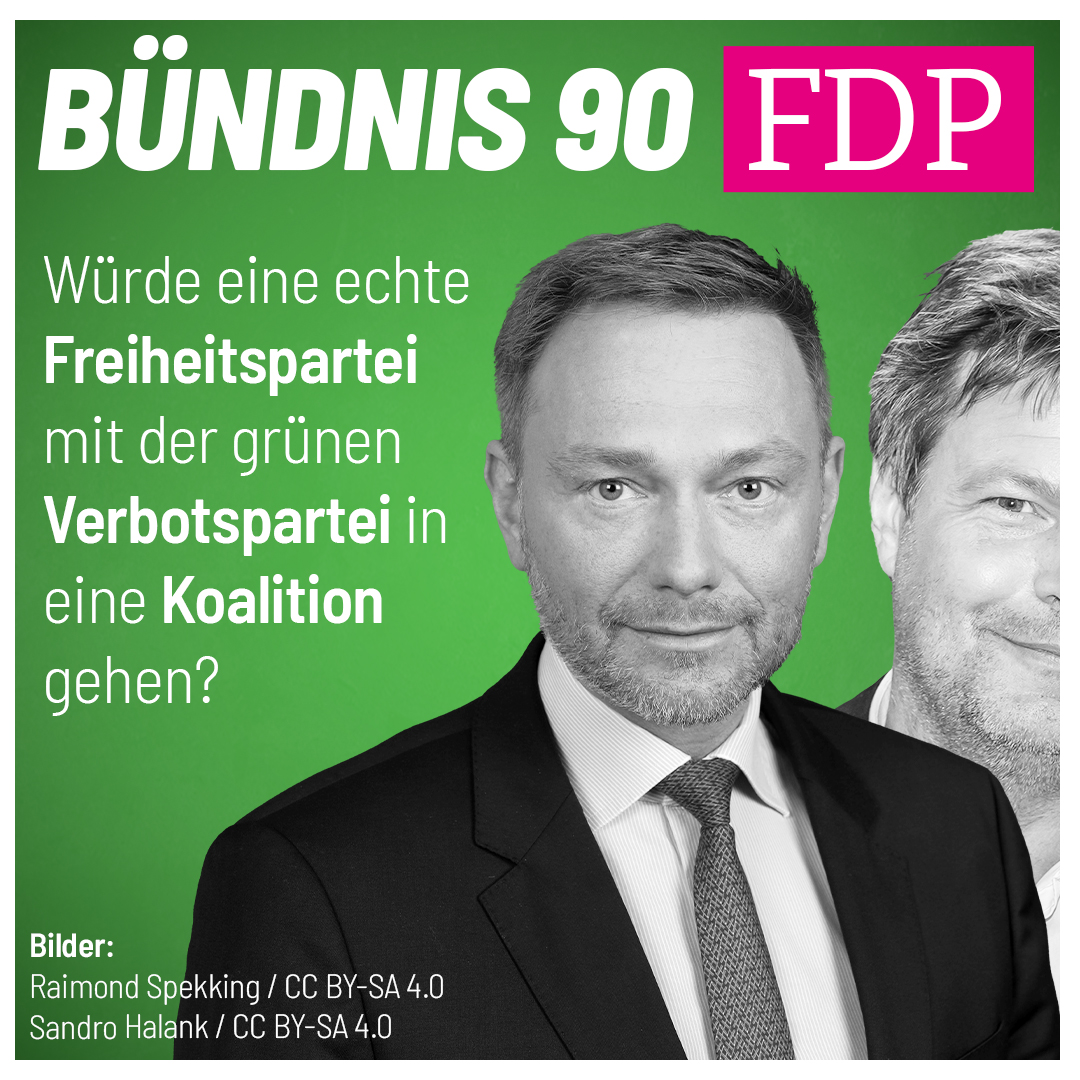💛💚Bündnis 90/FDP! 

⛔ Die angeblich freiheitliche #Lindner-Partei hat keinerlei Problem damit, mit einer Partei zu koalieren, die Verbote für einen Innovationsmotor hält und die Steuern erhöhen will, um das Klima zu retten. 

🤷‍♀️ #FDP halt