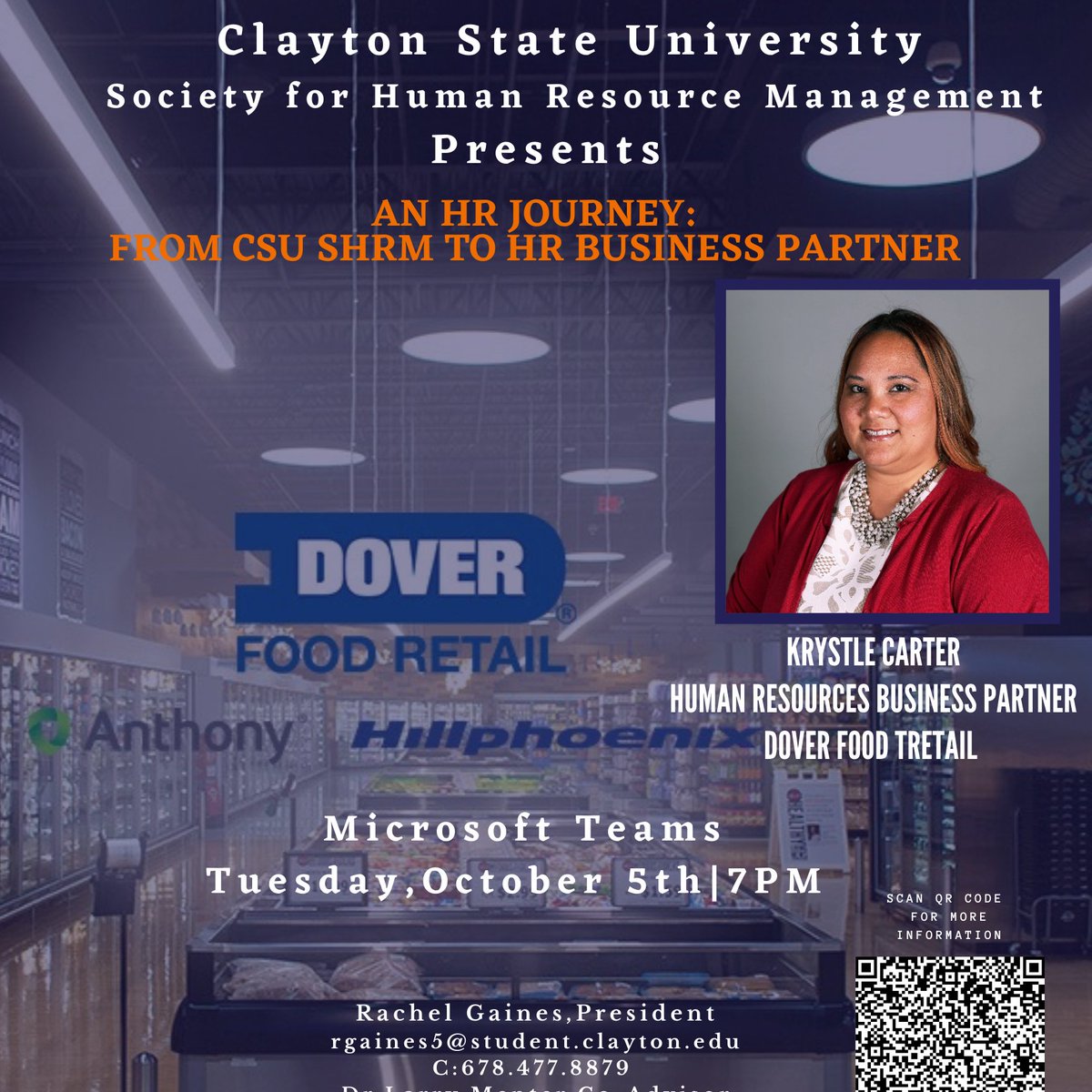 CSU_SHRM's tweet photo. Join us tonight at 7 pm to hear from Krystle Carter, a former CSU Alumni, and Pres. of Clayton State SHRM. Come listen &amp; learn from Krystle about her HR journey from being a student and transitioning into an HR Business Partner.

Join via MS Teams ➡️ https://t.co/DMViQImOyb 😃 https://t.co/kzsvlfxfb3