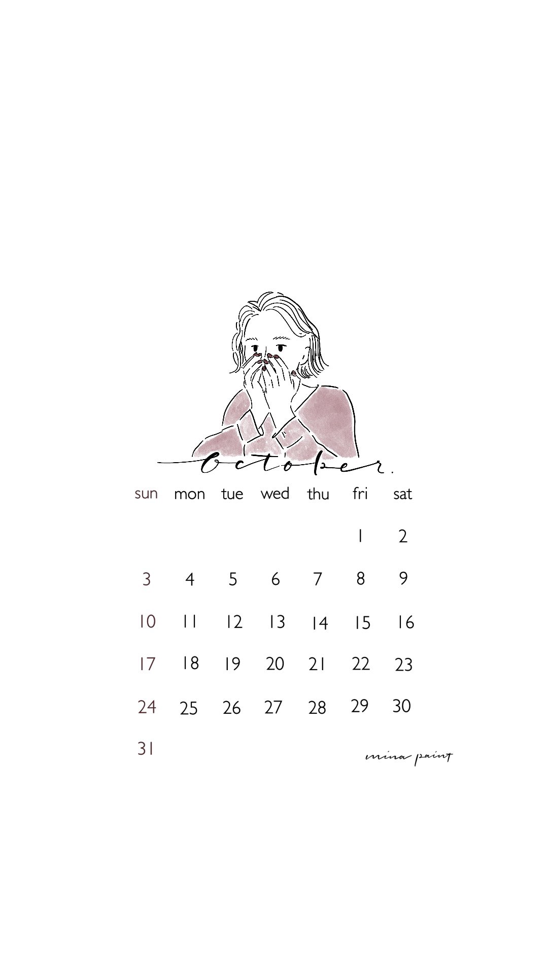 Mina 10月カレンダー カレンダー 壁紙配布 シンプルイラスト T Co Makhucsepn Twitter