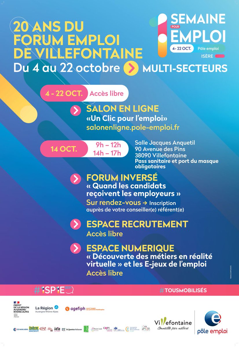magnescolomb's tweet photo. #recrutement #emploi #travail #entreprises #TousMobilisés
20ème Edition de la Semaine de l'Emploi sur Villefontaine. des espaces recrutements, webinaires, espaces numériques, salon en ligne 
https://t.co/zH8PzPfeyO
@poleemploi_ara @IserePole @capi_agglo38 https://t.co/SXeduuRLrV