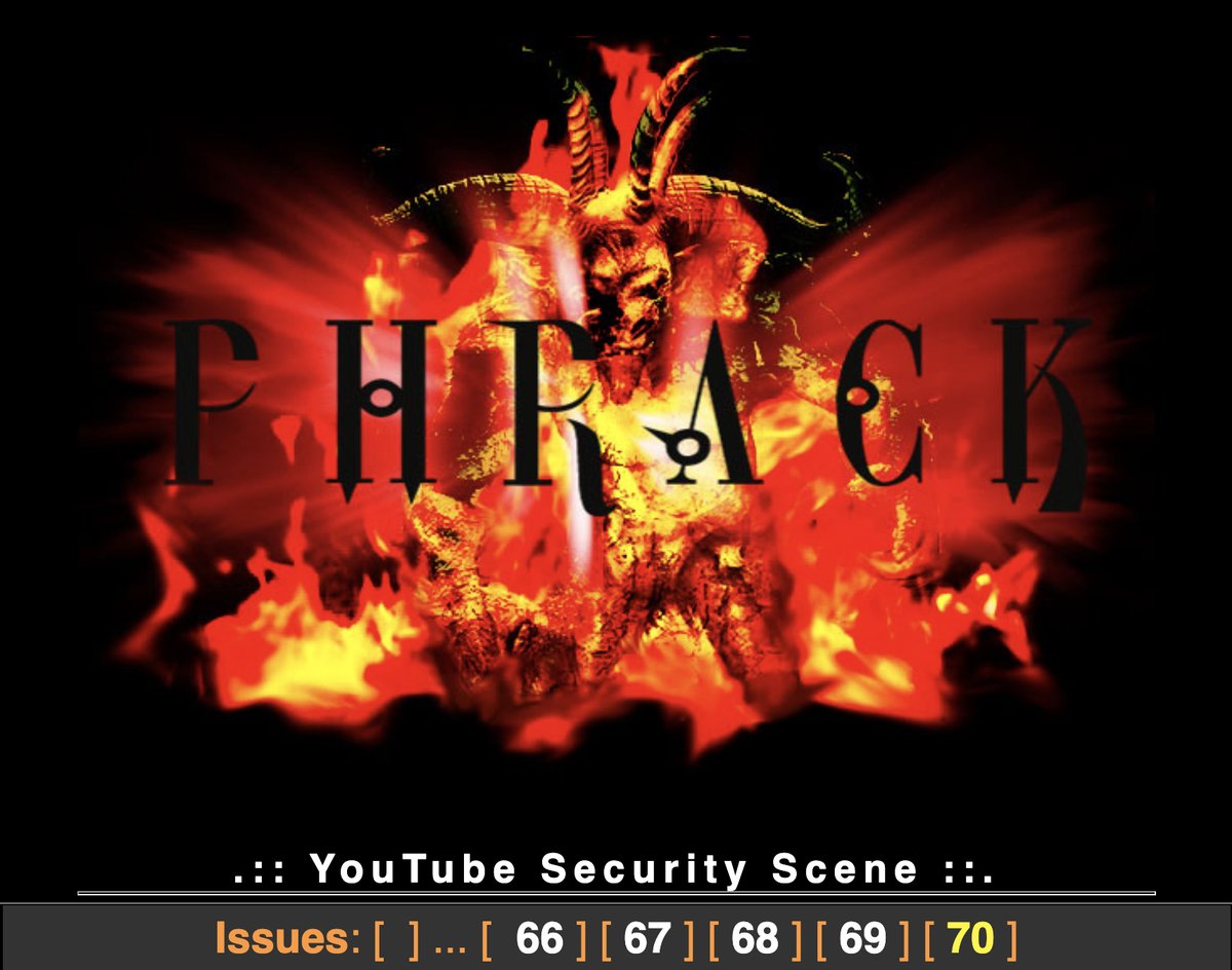 NEW Phrack issue #70 is out!
I wrote an article about the "YouTube Security Scene"
phrack.org/issues/70/15.h…