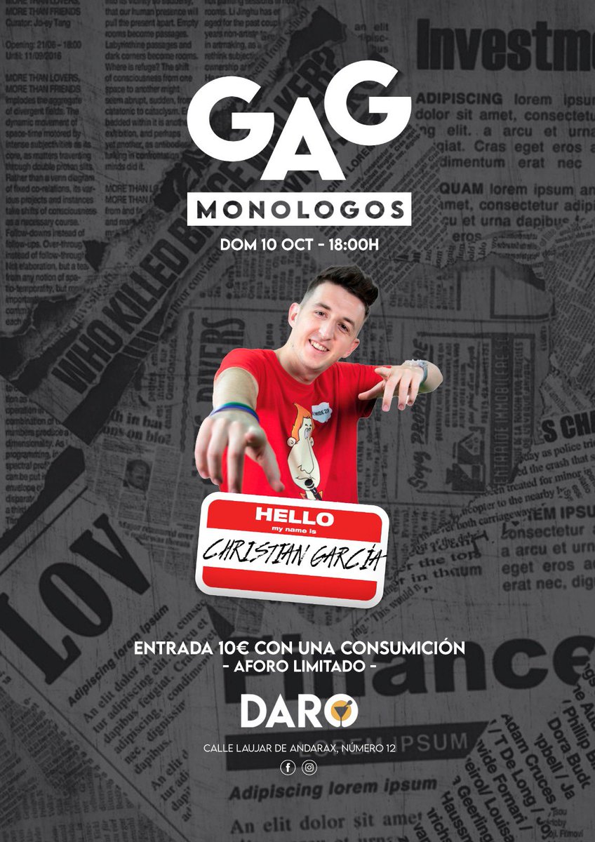 Este Domingo nos toca reírnos con el gran <a href="/Chrismonologo/">Christian García.</a> , no te quedes sin tú 🎟