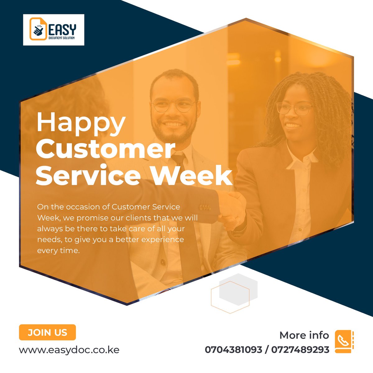 easydoc_soln's tweet photo. Happy Customer Service Week to our clients. 
We are happy to have wonderful customers like you, serving you is a pleasure always.
#easydoc #easydocumentsolution #documentsolutions #CustomerServiceWeek #PowerOfService #CSWeek https://t.co/9a3OxJIQAr