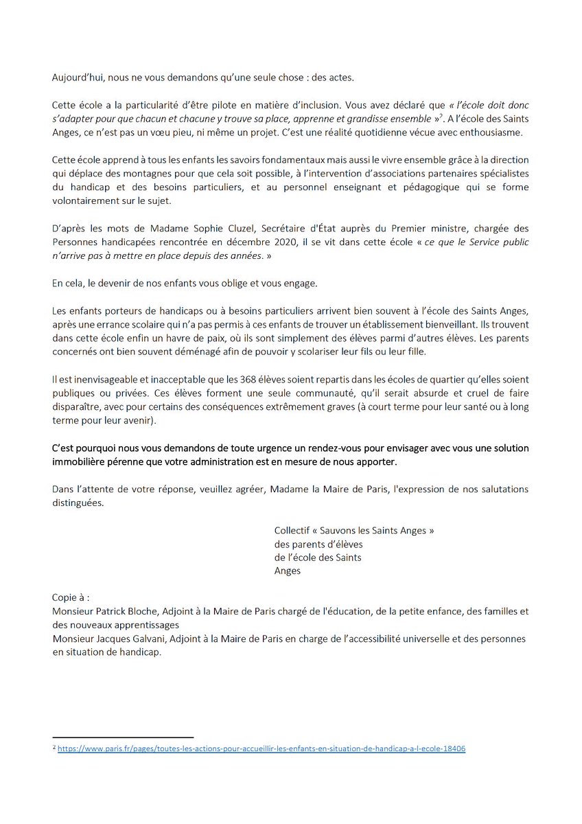 La rentrée est lourde pour notre école des Saints-Anges mais nous ne baissons pas les bras !
<a href="/Paris/">Paris</a> <a href="/Anne_Hidalgo/">Anne Hidalgo</a> <a href="/pbloche/">Patrick BLOCHE</a> <a href="/JacquesGalvani/">Jacques Galvani</a> : nous attendons des actes : recevez-nous de toute urgence !
Notre lettre du 1er octobre attend vos actes !!!
#sauvonslessaintsanges