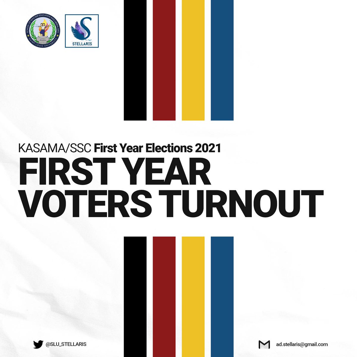 SLU_STELLARIS's tweet photo. In pursuit to encourage all voters to partake and exercise their right to suffrage on the First Year Elections 2021, here are the voters turn out for October 3-4, 2021.
#FreshieElect21
#FirstYearFirstMove
#LouisianShoutout
Layout by Michael Benedict Alfiler & Keen Oviedo https://t.co/QLdT2gtgRm