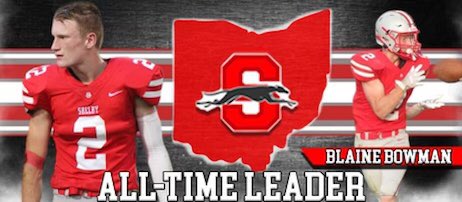 CoachMahaney1's tweet photo. Congratulations to @Blaine12Bowman, who has become the career record holder for receptions, receiving yards, and receiving touchdowns at Shelby High School! https://t.co/EaQdTptHBB