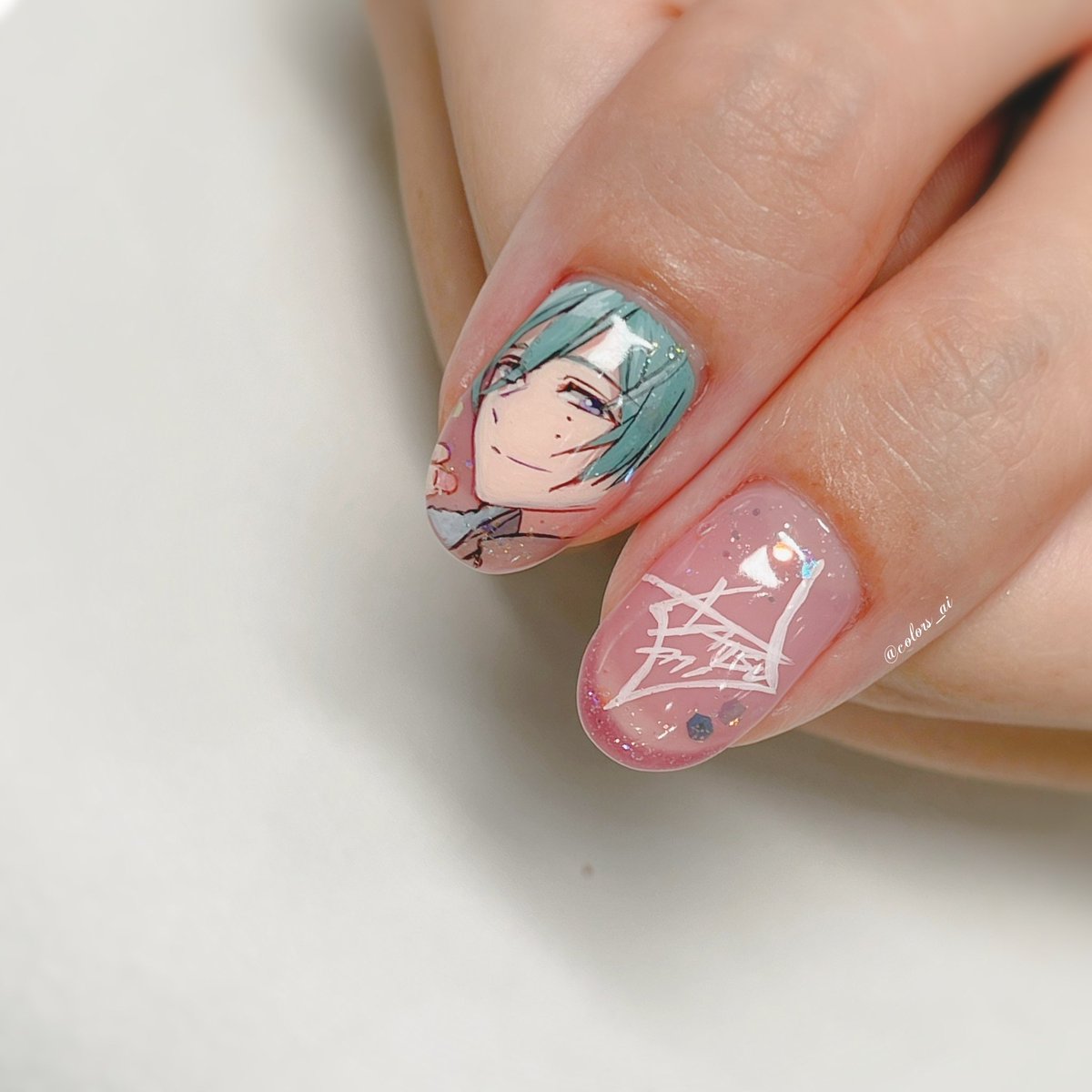 あんスタ お客様オーダー あんスタ風早巽 痛ネイル ちゅるんとしたピンクにほんのりピンクの Color Sすずきあいのイラスト