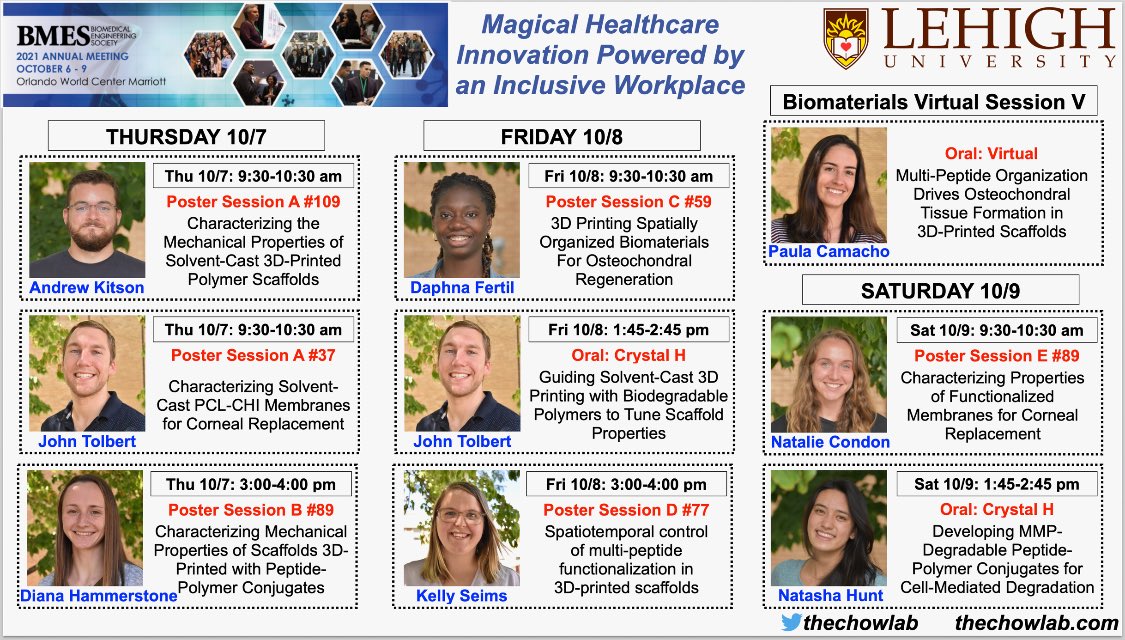 EIGHT 🤯 <a href="/thechowlab/">The Chow Lab</a> members are presenting at #BMES2021🌴Check out amazing work by <a href="/KellySeims/">Kelly Seims</a> <a href="/Di_Hammerstone/">Diana Hammerstone</a> @Tolbert_Report @Paula_CamachoS <a href="/nkhunt_/">Natasha Hunt</a> <a href="/DaphnaF/">Daphna Fertil</a> <a href="/andrew_kitson7/">Andrew Kitson</a> <a href="/NatalieCondon5/">Natalie Condon</a>! 🤩😎<a href="/BMESociety/">Biomedical Engineering Society</a> <a href="/BmesDiversity/">BMESDiversity</a>  <a href="/lehighmse/">Lehigh MSE</a> <a href="/LehighU/">Lehigh University</a> <a href="/LehighResearch/">Lehigh Research</a> <a href="/lehighengineers/">Lehigh Engineers</a>
