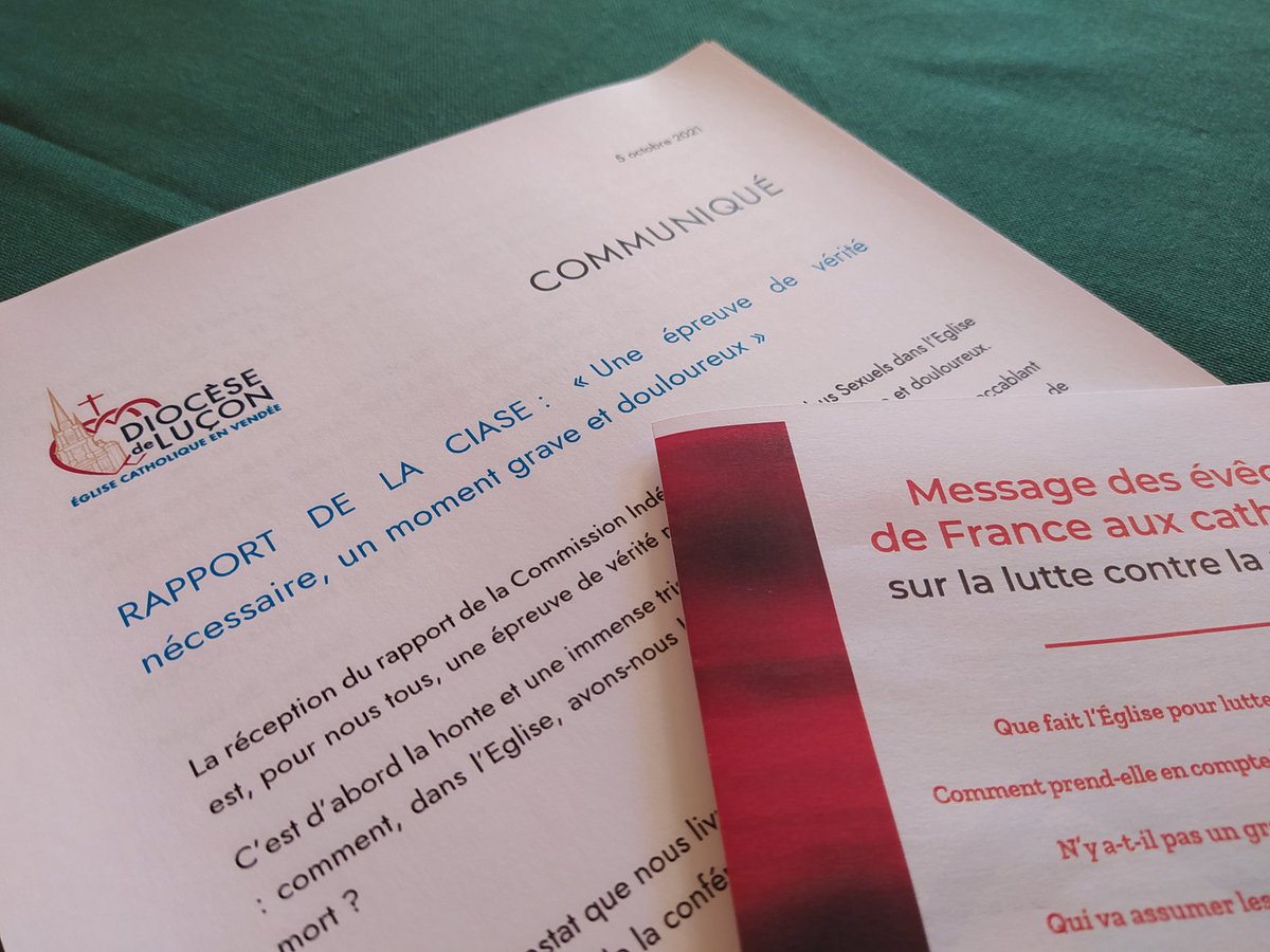 "J'exprime ma gratitude aux personnes victimes dans le diocèse de Luçon qui, en donnant leur témoignage de ce qu'elles ont subi, ont permis que ce travail de vérité soit fait" Mgr Jacolin #CIASE #Sauvé