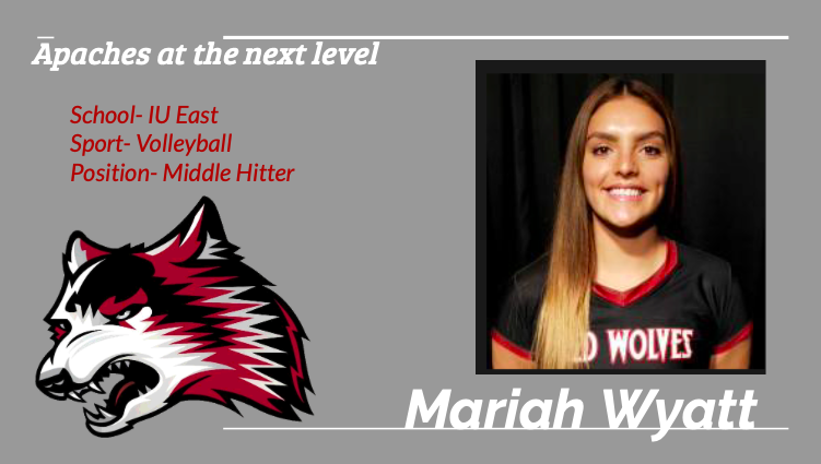 Apaches at the next level! 2021 grad. <a href="/Apache_volley/">Wabash Volleyball</a> 
 Mariah Wyatt! #ApachePride #LegacyBuilding