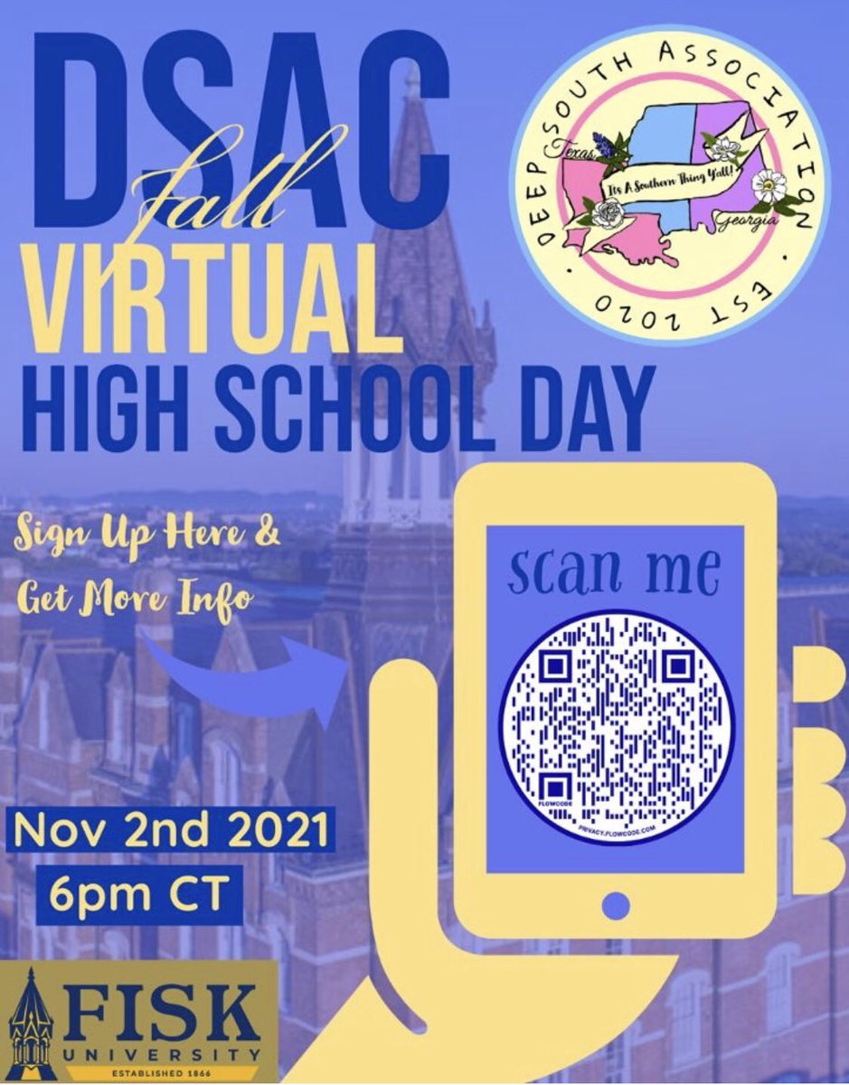 Fisk University Fall Virtual High School Day

November 2nd
7PM eastern 

Register: docs.google.com/forms/d/e/1FAI…