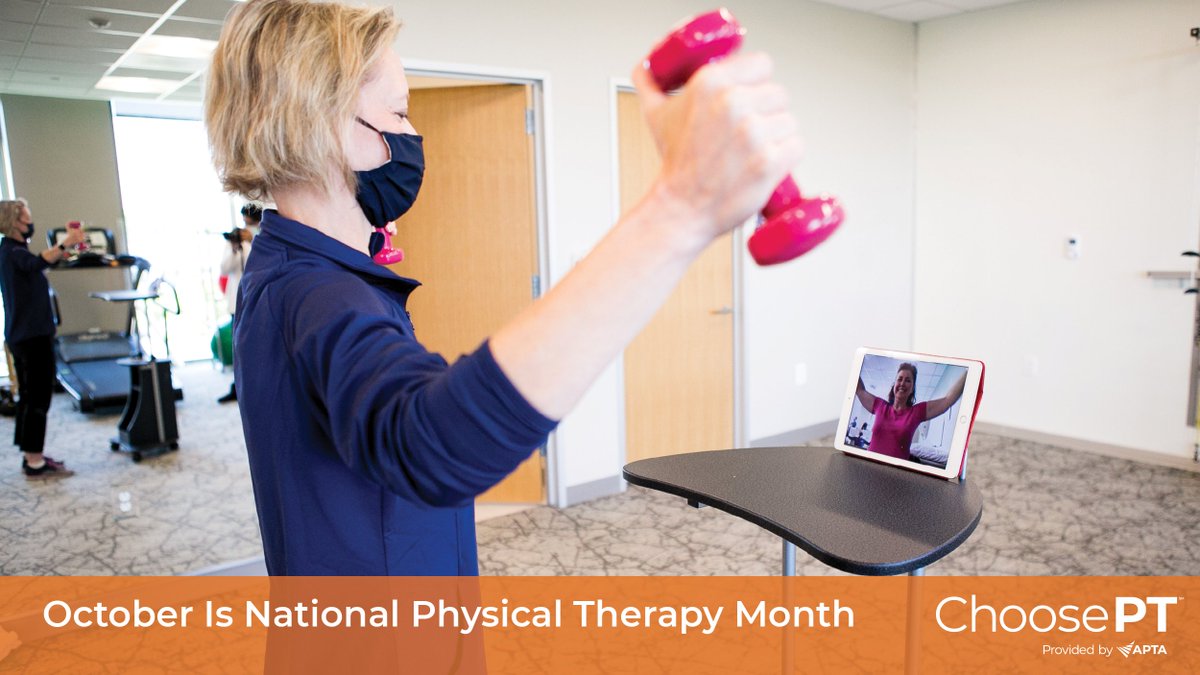 APTA_official's tweet photo. Every October we celebrate National Physical Therapy Month, an annual opportunity to raise awareness about the benefits of physical therapy.

There are multiple ways to participate.

Help us encourage the public to choose physical therapy! 

https://t.co/lXVe8OLnZ3
#PTmonth https://t.co/hi8E194x6W