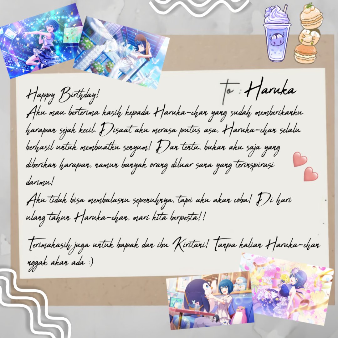 Haruka-chan, happy birthday!! (๑˃̵　ᴗ　˂̵)🎉🎉

Etto, Aku membuatkan kartu khusus untuk Haruka-chan..!! Semoga aku tidak telat...