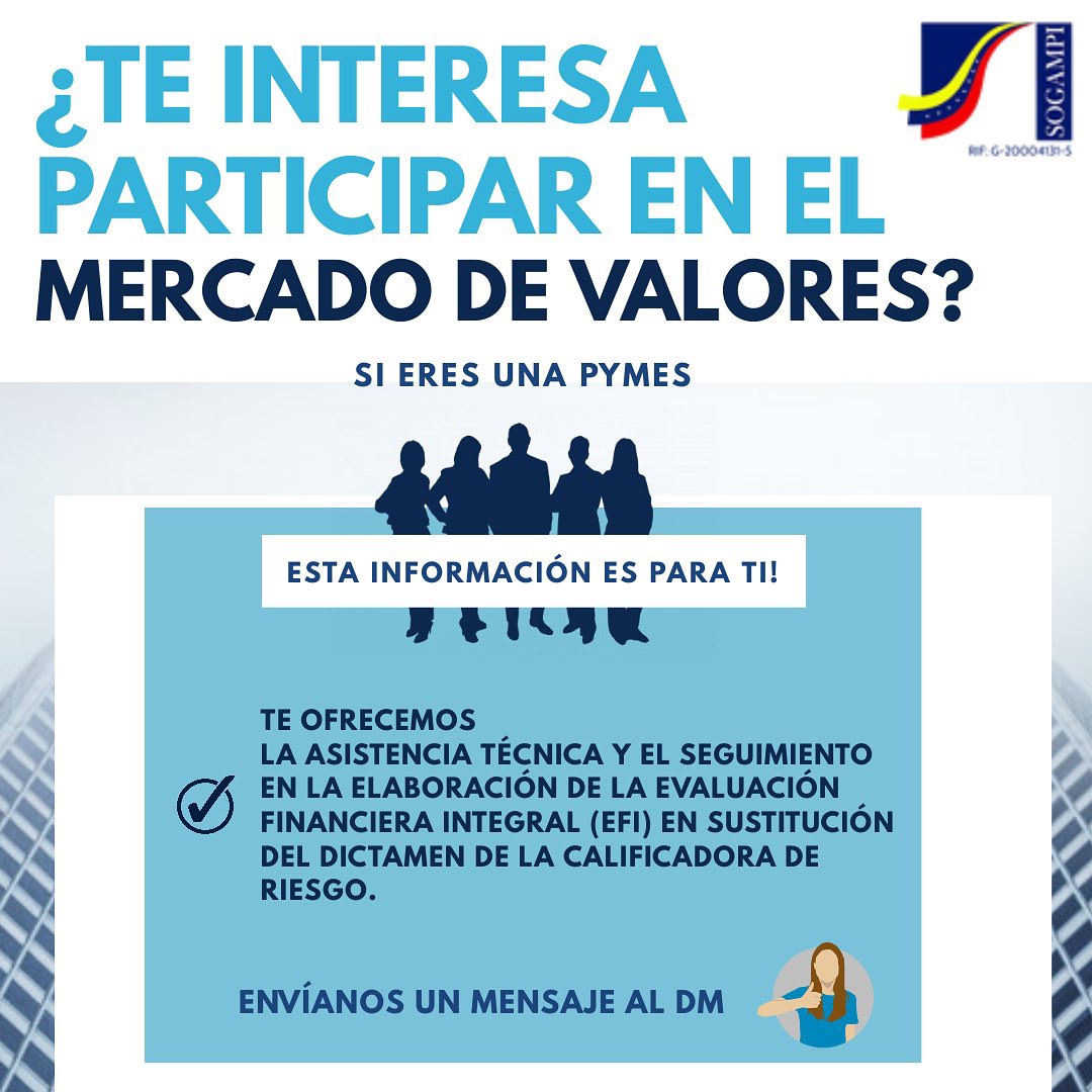 📧 Contáctanos a través de Infobursatil@sogampi.gob.ve / evaluacionfinancieraintegral@gmail.com
📢 Envíanos un mensaje al DM
📞 0212 – 239.04.04 / 238.53.23
📱 0416 – 928.75.05
▪️
📍 Nuestras oficinas están ubicadas en Caracas. Evita ser víctima de una estafa.