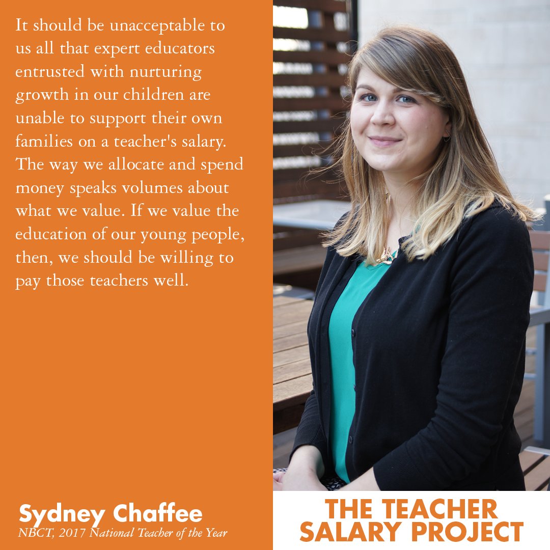 teachersalary's tweet photo. On this #WorldTeachersDay2021 we wish to thank those leaders using their voice to amplify the call for higher teacher salaries. A special shout-out to National Educators of the Year @JeffCharbonneau, @JasonKamras @SydneyChaffee &amp; Kerensa Wing! Retweet if you agree! @NNSTOY @CCSSO https://t.co/cvIOPKZHPB