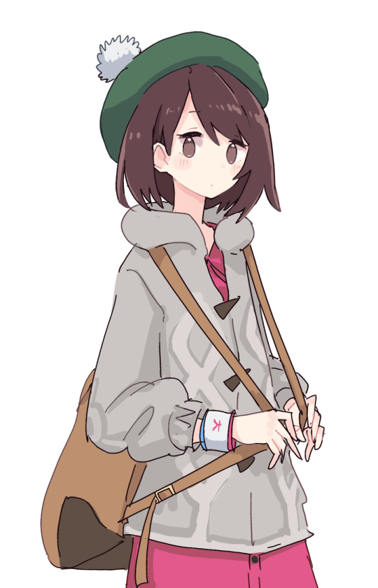 gloria (pokemon) 1girl solo hat brown hair grey cardigan tam o' shanter brown eyes  illustration images