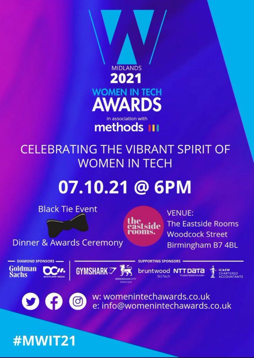 WITAwards's tweet image. It&apos;s getting closer - 2 DAYS TO GO!
This Thursday 07.10.21 we will be celebrating the amazing women in tech @WITAwards in association with @MethodsDigital venue: @eastsiderooms 
#BlackTie #DinnerandAwards 
#MWIT21