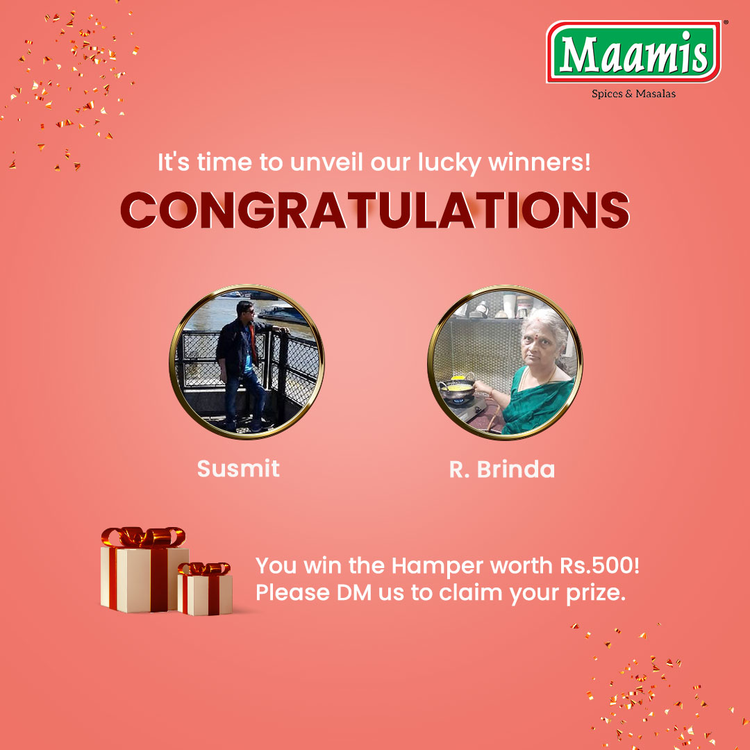 Let the 🥁 drumrolls begin! Our lucky winners for Spot the Spices contest are:

✨ <a href="/susmitchakrabo1/">Susmit</a>
✨ <a href="/Madhumathy15/">R. Brinda</a>

Congratulations on a glorious win &amp; thank you everyone for participating in the contest!🥳🥳

#contestalertindia #Congratulations