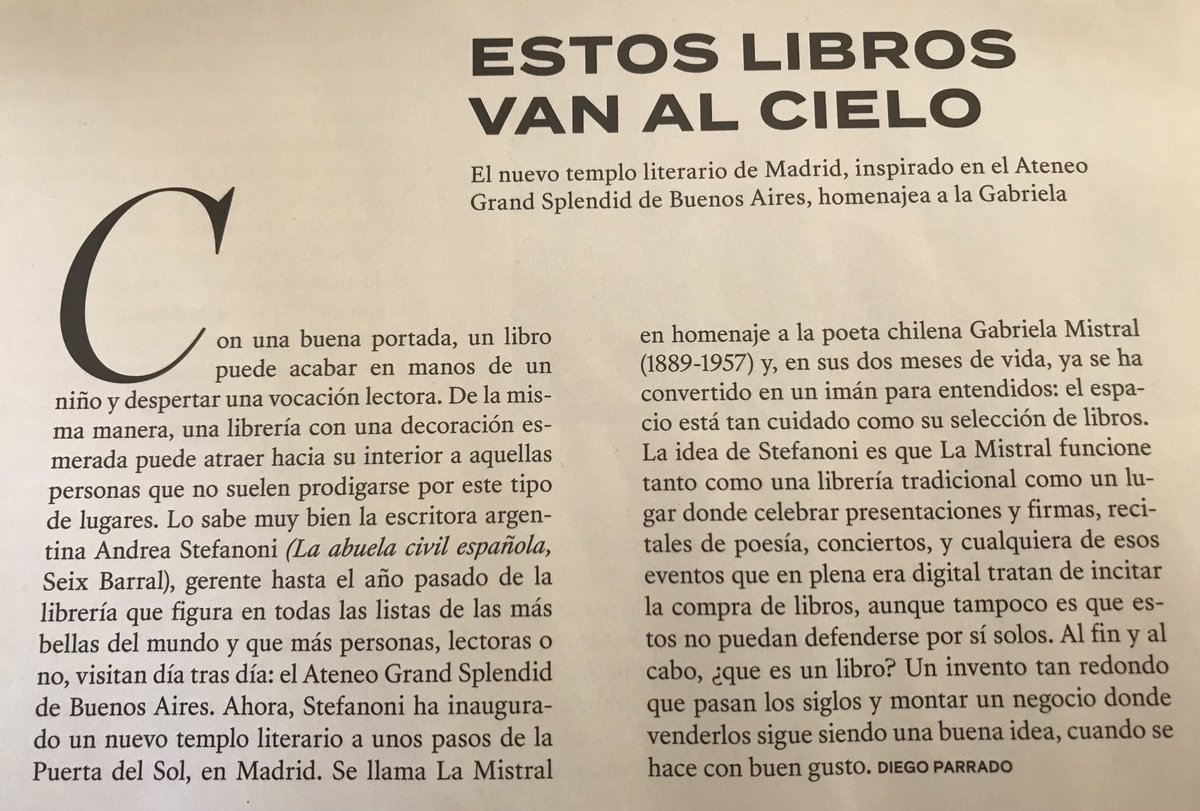 ¡Gabriela Mistral en Madrid! Esta nueva librería, fundada por una escritora y librera argentina a pasos de la Puerta del Sol, es un bello oasis de visita obligada. ¡Felicitaciones! ⁦<a href="/lamistralmadrid/">Librería La Mistral</a>⁩ ⁦<a href="/Minrel_Chile/">Cancillería Chile 🇨🇱</a>⁩ ⁦<a href="/MAECgob/">Ministerio de Asuntos Exteriores, UE y Cooperación</a>⁩ ⁦<a href="/biobio/">BioBioChile</a>⁩ ⁦