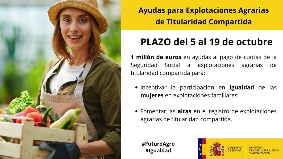 Se aprueba una línea de #ayudas para las explotaciones de #TitularidadCompartida, un avance significativo para el impulso de esta figura que desde su aprobación en el 2011 de la ley que regulaba estas explotaciones venia demandando apoyos 👇👇
#futuroagro