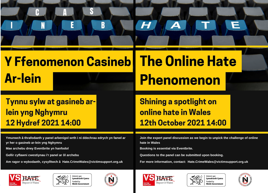 VictimSupportHC's tweet photo. The Online Hate Phenomenon - Shining a spotlight on online hate in Wales. Join the expert panel discussion as we begin to unpick the challenge of online hate in Wales. Booking is essential ⬇️ #NationalHCAW  #WeStandTogether #SafePlaceForAll

https://t.co/dXXY8Ps9A8 https://t.co/2xvYLEXQkf