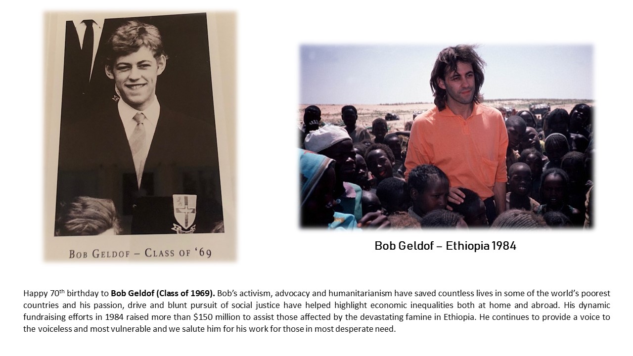 Happy 70th birthday to Bob Geldof (Class of 1969).   