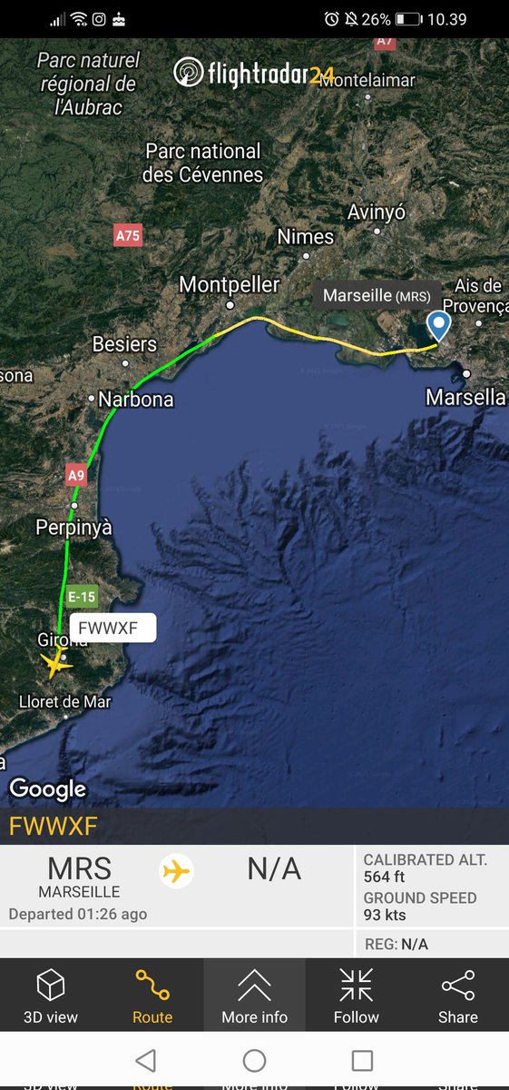 FlyAirMarc's tweet photo. Soroll a Girona #LEGE #GRO - aterra un Airbus Eurocopter amb matrícula de fàbrica F-WWXF provinent de Marsella #LFML #MRS
Ha fet una ruta interessant costejant el Golf de Lleó.
@FlightradarCAT #transitaeri #AvGeek #aviationlovers https://t.co/b9tESHzigP