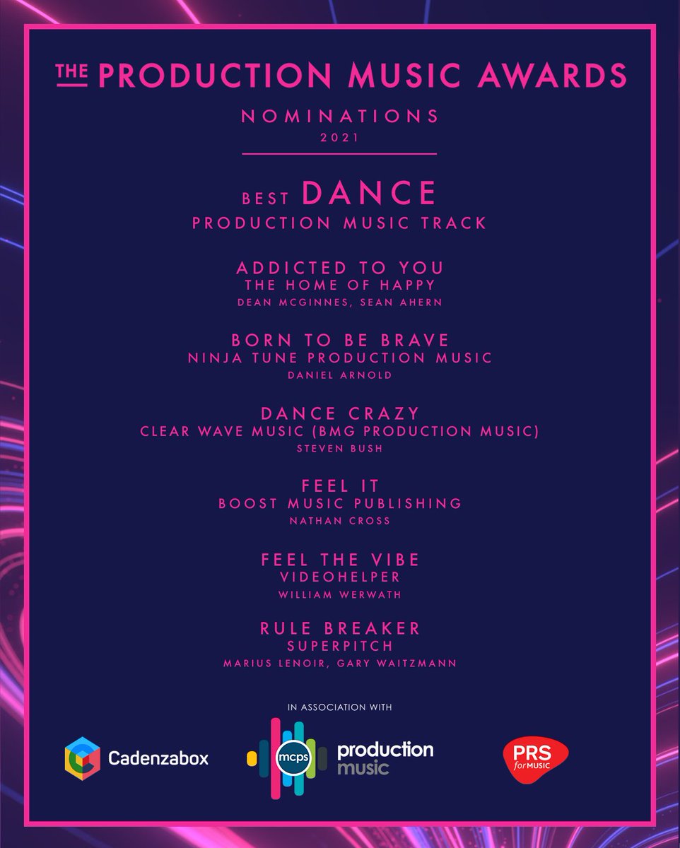 ProdMusAwards's tweet photo. BEST DANCE 2021

🎉CONGRATULATIONS🎉 to our #pmawards2021 nominees:

@thehomeofhappy 

@NT__PM 

@ClearWaveMusic 

@BoostMusic1 

@VideoHelper 

#SuperPitch https://t.co/9Dq7y6sfAs
