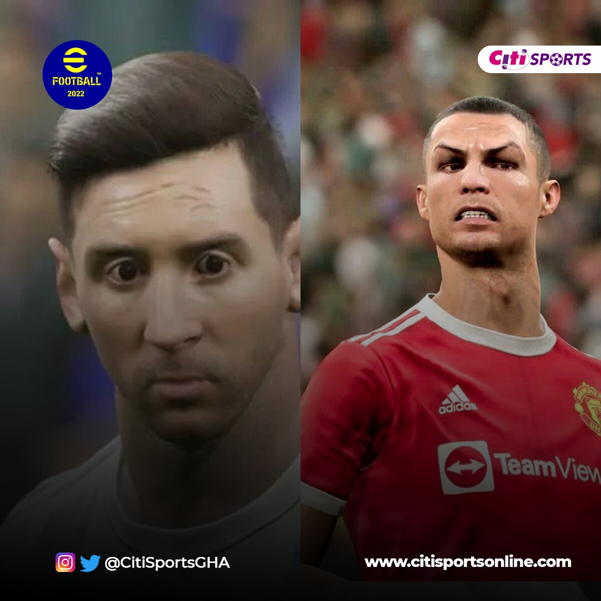 CitiSportsGHA's tweet image. Zombie-looking crowd? Deformed GOATs? Is it a post-apocalyptic world?
No. These are actually a few viral shots from eFootball 22 (formerly PES) after a less-than-ideal launch.
Are you playing it? Will you play it?
#CitiSports #PES #eFootball #FIFA