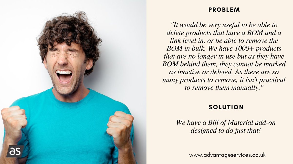 Advantage_S's tweet photo. When you have a problem, we have a solution! #sage #BOM #BillofMaterials #softwaredevelopment https://t.co/cp6YIYrspv