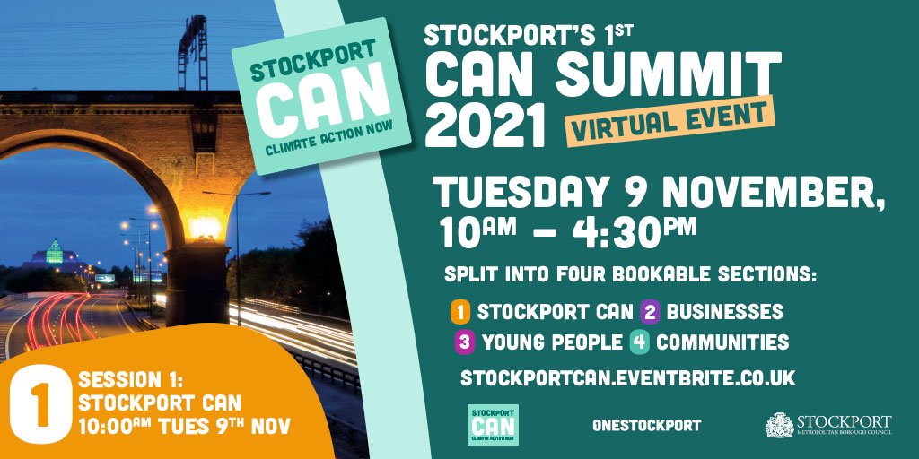 StockportMBC's tweet photo. 🌍 Stockport is hosting its first virtual Climate Action Now (CAN) summit next month.

The event will be split into four sections focussing on: Stockport CAN, Businesses, Young People and Communities.

To book: https://t.co/CnyobMjy6q  

Read more: https://t.co/DvFJt3V6A1 https://t.co/NQZMcT1keA