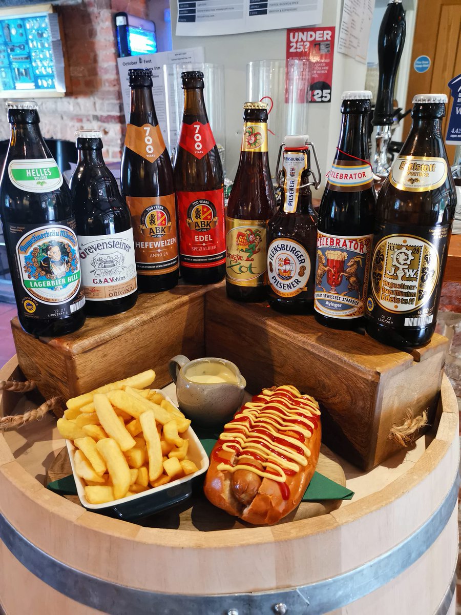 🍻 Ocktoberfest  🍻  is here!
Why not pop down for a German or Belgium Beer?

Feeling Peckish?  we are serving a German style bratwurst hotdog or try chips with Beer sauce.
