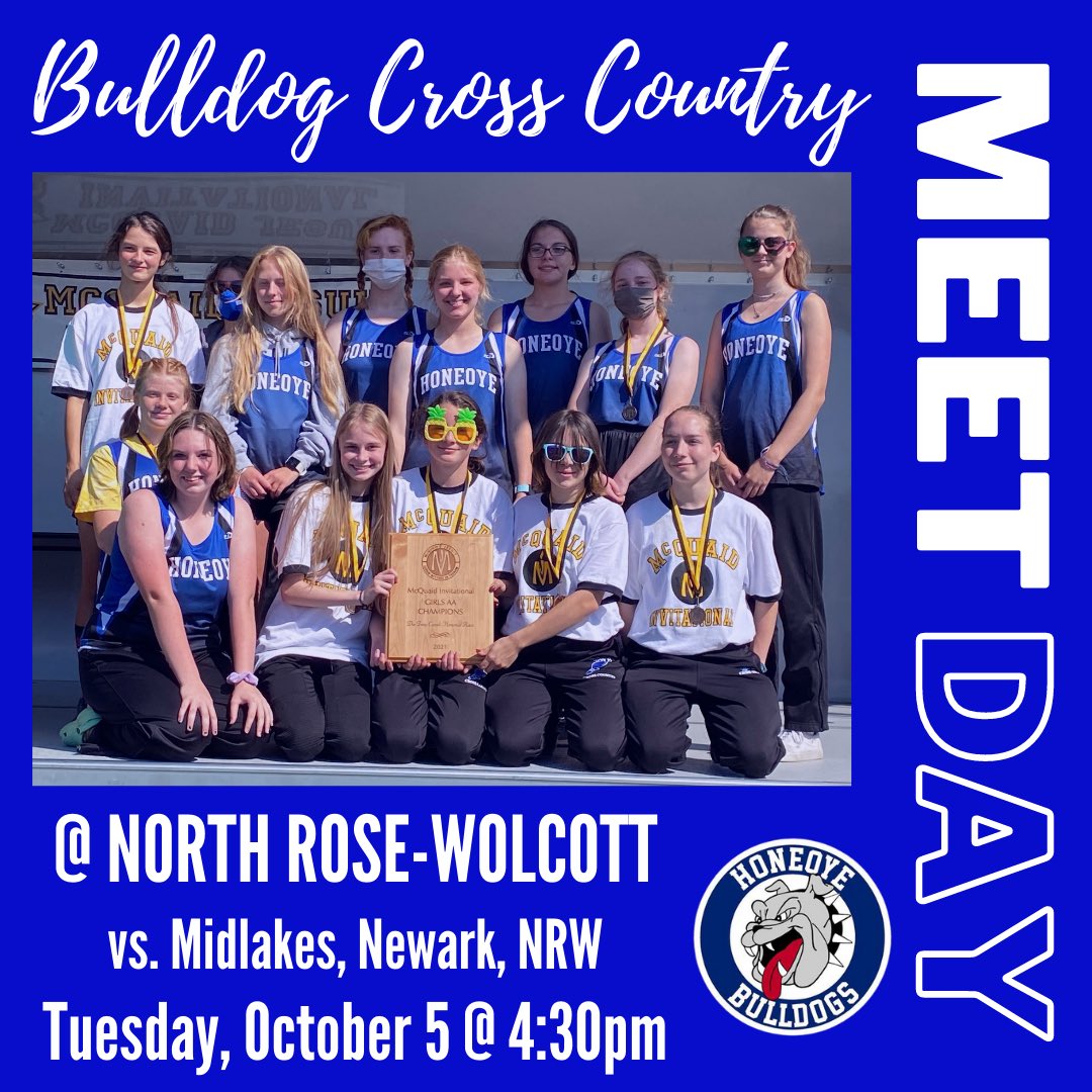 HoneoyeSports's tweet photo. It's MEET DAY for the Cross Country Teams as they travel to North Rose-Wolcott tonight.  Mods race first at 5pm.  #RunBulldogsRun @HoneoyeXC https://t.co/kLKIUK5g2e
