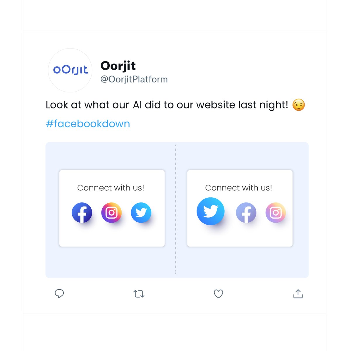 OorjitPlatform's tweet photo. We all took a break from social media. But, our AI did not😃

#facebookdown #serverdown #topicalspot #latest #whatsappdown #memes #momentmarketing https://t.co/TZs1rci4zs