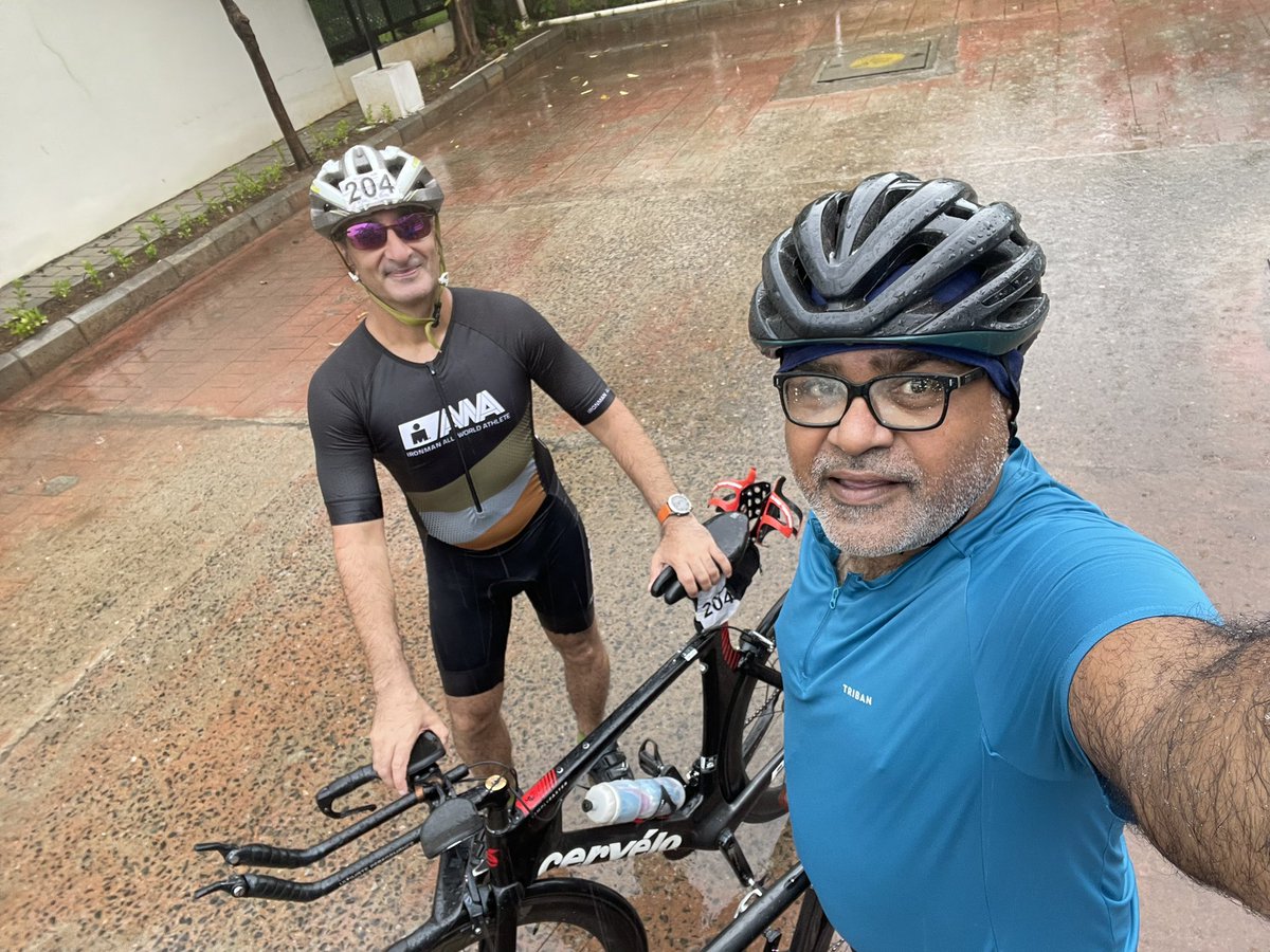 Together we both climbed individual mountains Swamy got his first 50k & I rode a tentative 50k considering my legs but what a joyful feeling in the end…even the rain gods generously showered us #cycling #madras #firstfifty