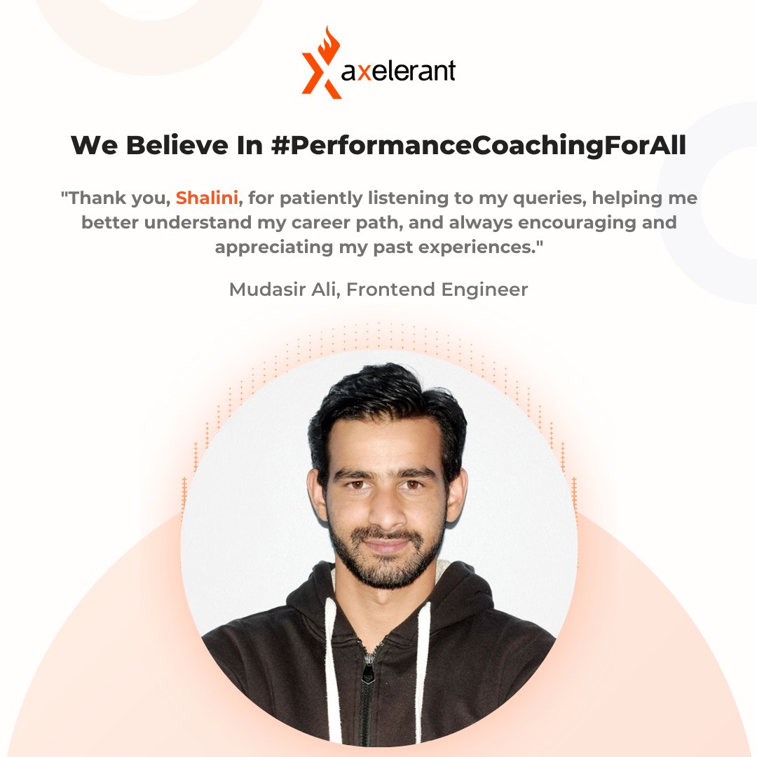 axelerant's tweet image. Mudasir joined @axelerant a few months ago, and we&apos;re thrilled that Shalini&apos;s #PerformanceCoaching sessions make them feel appreciated and confident of their career path. 🧡

And that&apos;s why we believe in #PerformanceCoachingForAll. 😍

#AgencyCulture #EmployeeBenefits