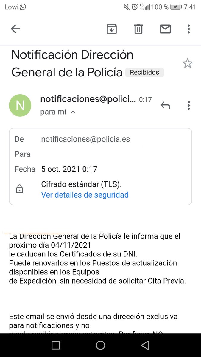 No te alarmes, SOMOS NOSOTROS 👮 y el correo es real

Si llega a tu mail ✉️ es porque puedes renovar los CERTIFICADOS de tu #DNI