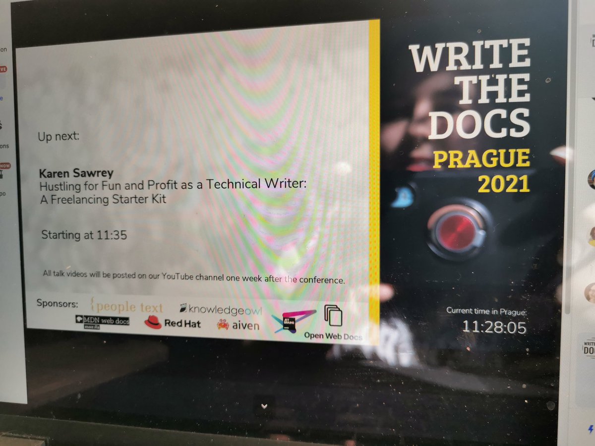 krnswry's tweet image. My talk on side-hustling and freelancing at #WriteTheDocsPrague starts in ~5 min! 🤞🙀 Join me!