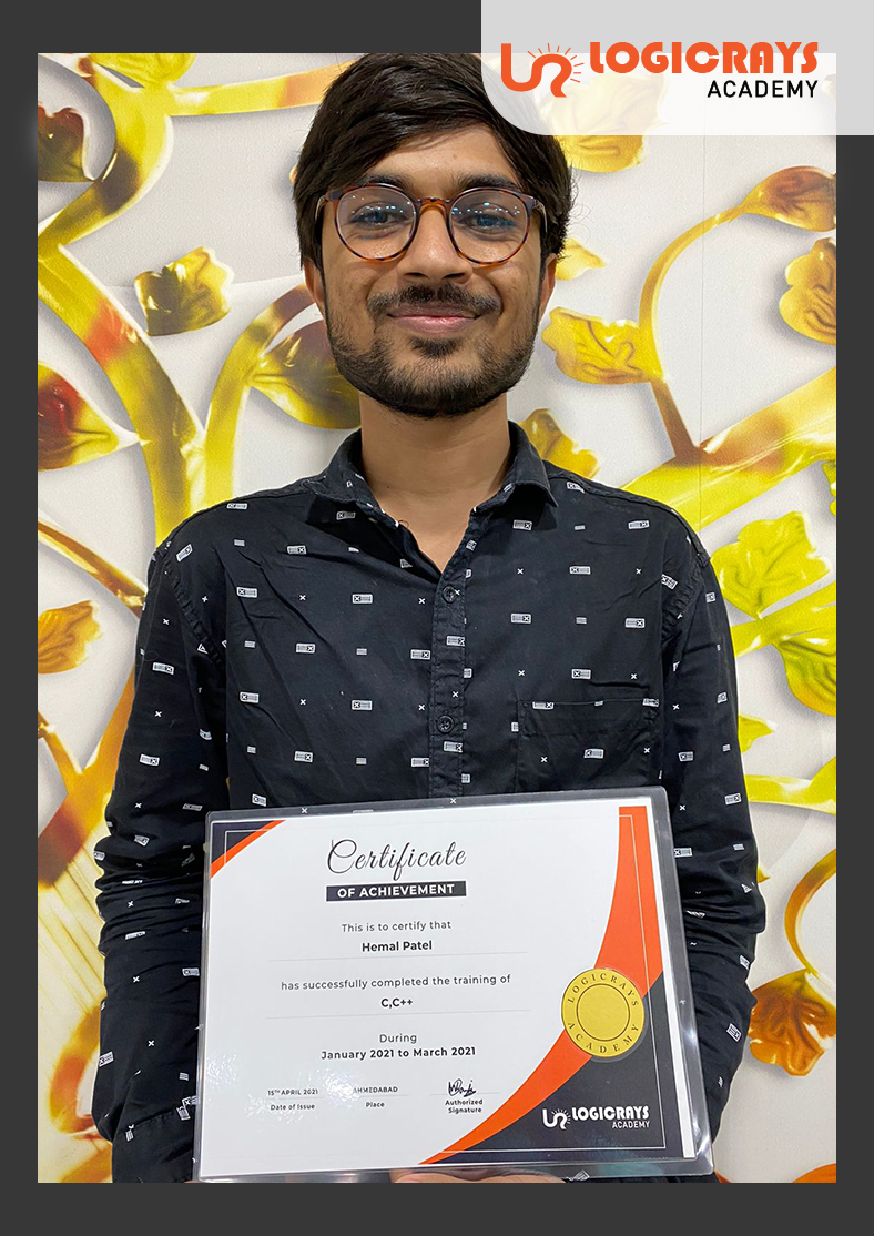 Logicraysacad's tweet image. We congratulate Hemal Patel for completing training of C,C++ from LogicRays Academy.

#ctraining #cplusplus #LogicRaysAcademy #training #ittraining #ittraininginstitute